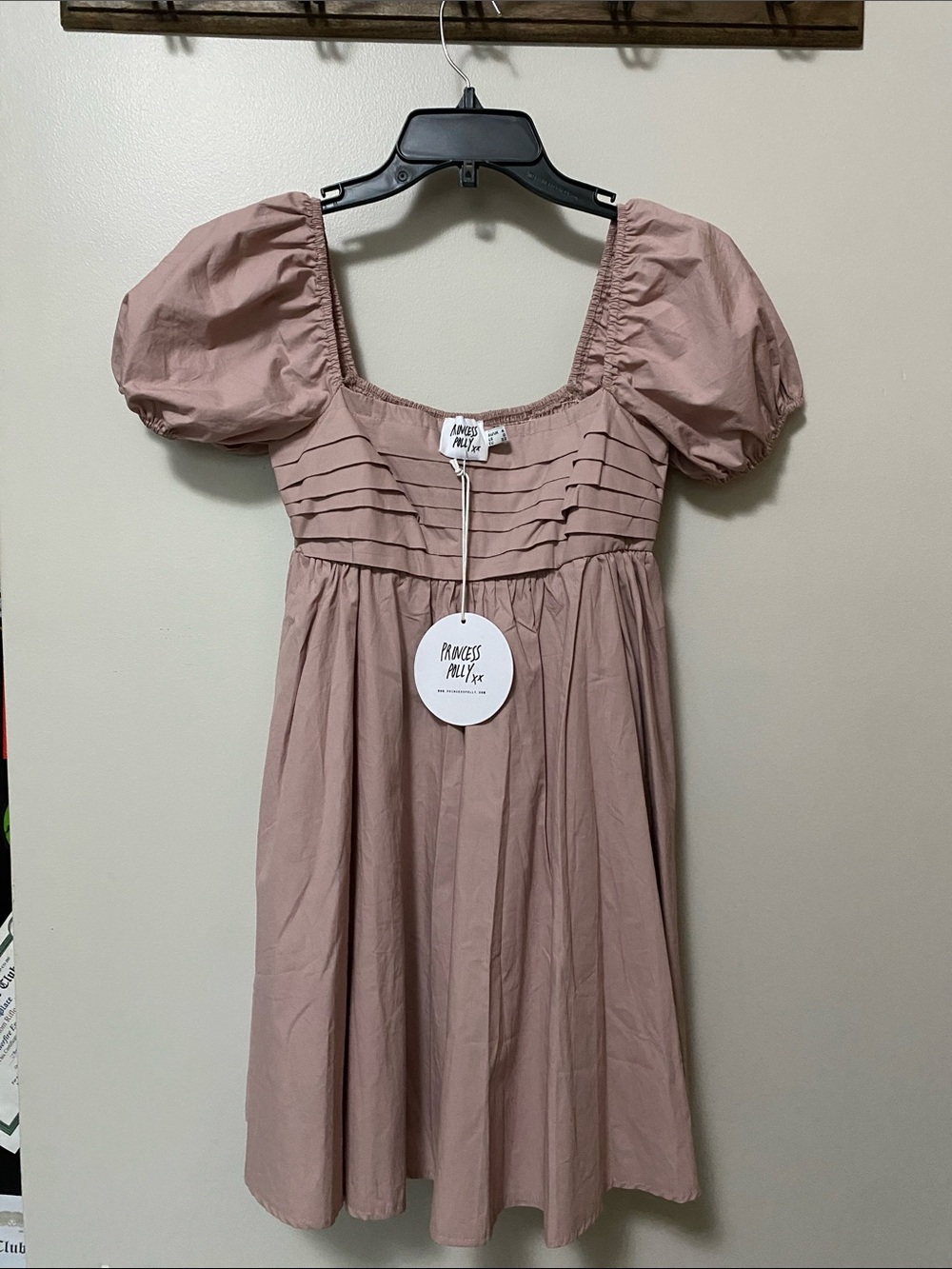 Princess Polly Dusty Pink Puff Sleeve Pleated Babydoll Dress - Picture 1 of 3